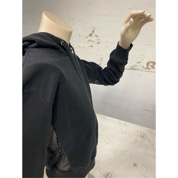 GARAGE • Black Mesh Sided Low Crop Hoodie Sweatshirt • Ladies Size M - Picture 5 of 6
